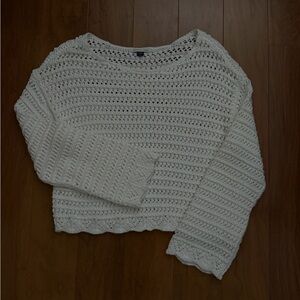 American Eagle Outfitters White Crochet Crewneck Sweater